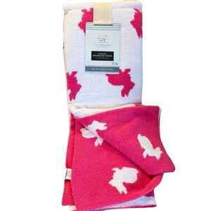 Reversible Rachel Ashwell Throw Blanket Hot Pink Easter Bunny Rabbit Knit New